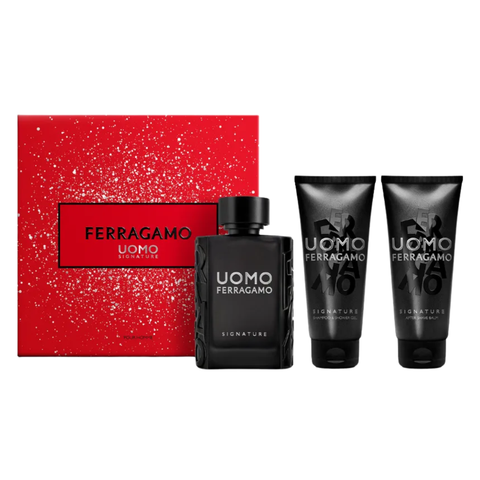 Ferragamo Uomo Signature Gift Set (EDP 100ml + Shampoo & Shower Gel 100ml + After-Shave Balm 100ml) For Men