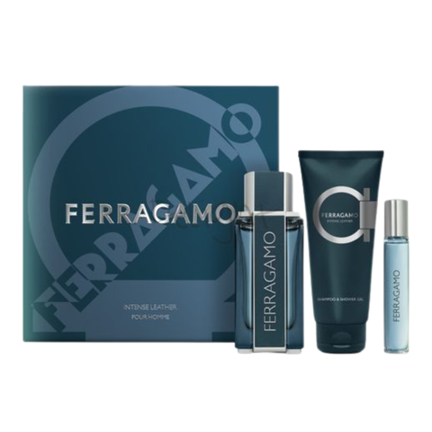 Ferragamo Intense Leather Pour Homme Gift Set (EDP 100ml + Travel Spray EDP 15ml + Shampoo & Shower Gel 100ml) For Men