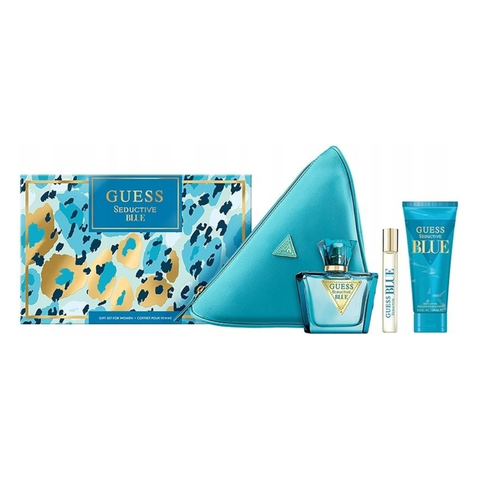 Guess Seductive Blue Gift Set for Women (EDT 75ml + Travel Spray 15ml + Body Lotion 100ml + Pouch) For Women