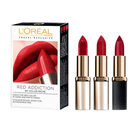 Loreal Color Riche Red Addiction Lipstick Set 3x4.5ml (Box Damaged)