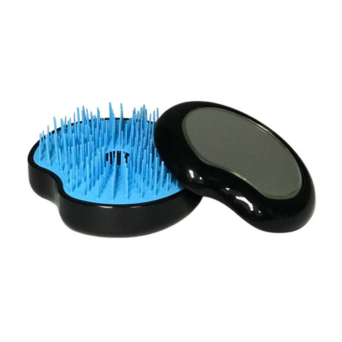 Janeke Pomme Brush Compact And Ergonomic Handheld Hairbrush With Mirror #Black Blue (Box Damaged)